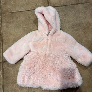 Adorable Pink Faux Fur Hooded Coat